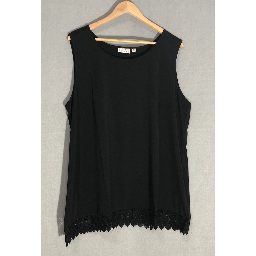 Joan Rivers Jersey Knit Sleeveless Tank with Crochet Hem Black Size 2X NEW